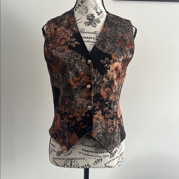 80s Black Floral Vest - Picture 1 of 5